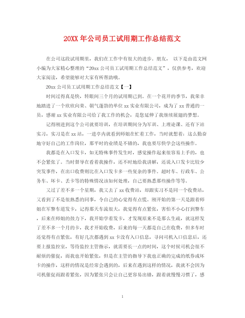 精编之公司员工试用期工作总结范文.docx