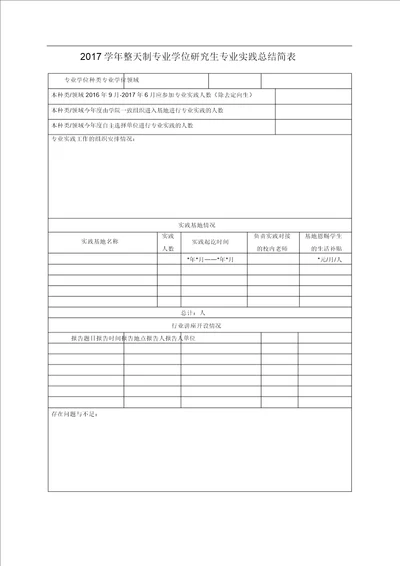 全日制专业学位研究生专业实践总结简表