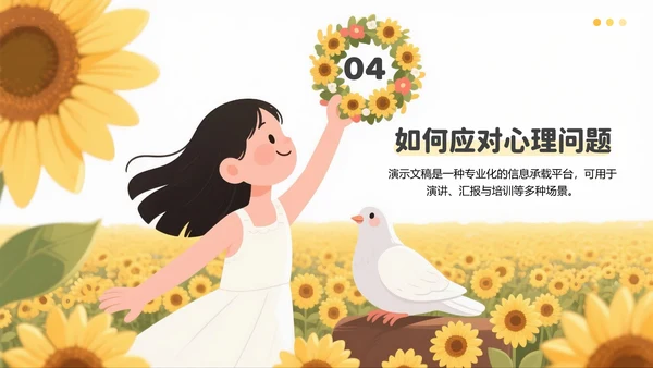黄色插画风中小学生心理健康教育PPT模板