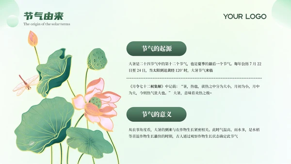 绿色清新弥散大暑节气科普教育PPT模板