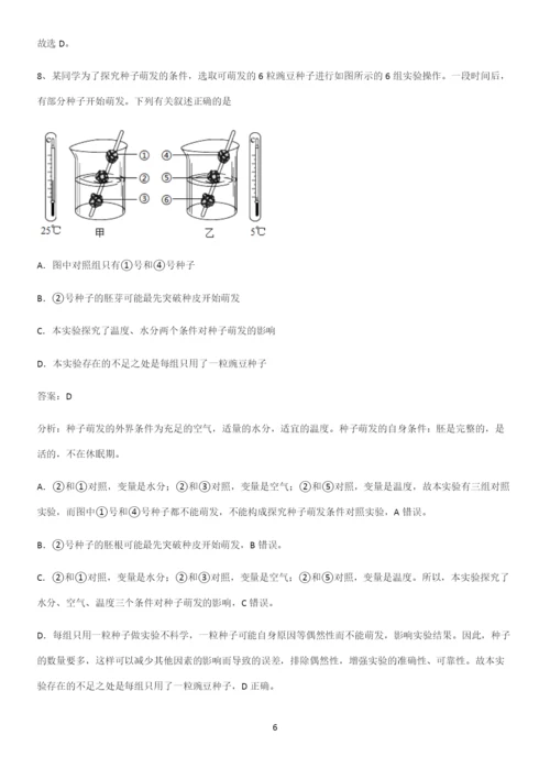 人教版2023初中生物七年级上册第三单元生物圈中的绿色植物重点归纳笔记.docx