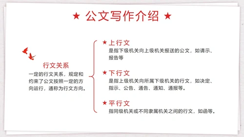 红色简约线性本子钢笔公文写作介绍带内容PPT模板