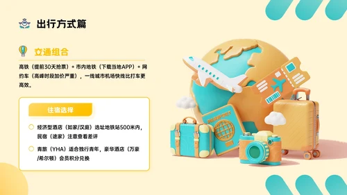 黄绿色插画风国庆旅游主题PPT模板