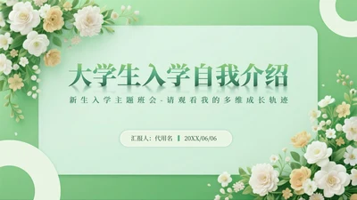 绿色小清新风花团锦簇元素大学生自我介绍PPT模板