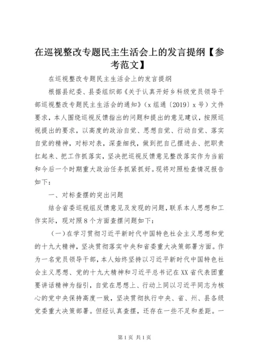 在巡视整改专题民主生活会上的发言提纲【参考范文】.docx