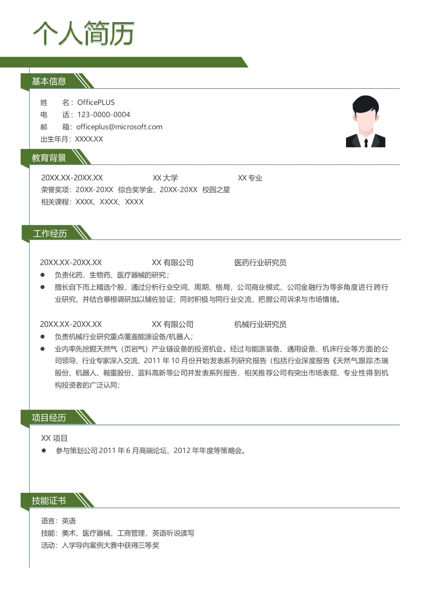 资产管理医药行业研究员简历模板