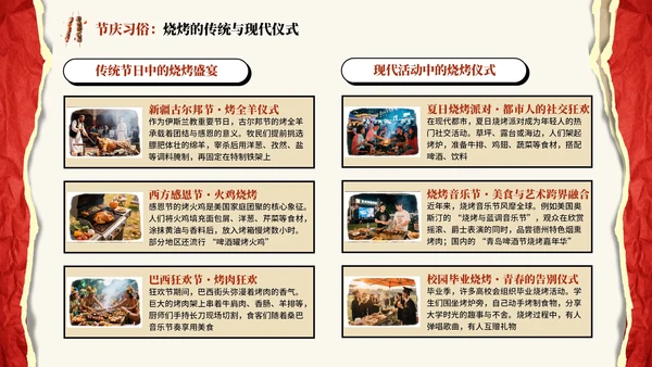 红色撕纸风烧烤介绍PPT模板