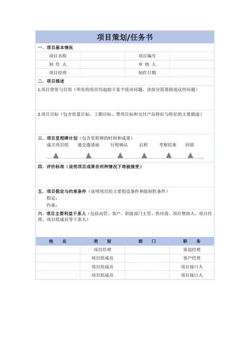 项目策划管理任务书