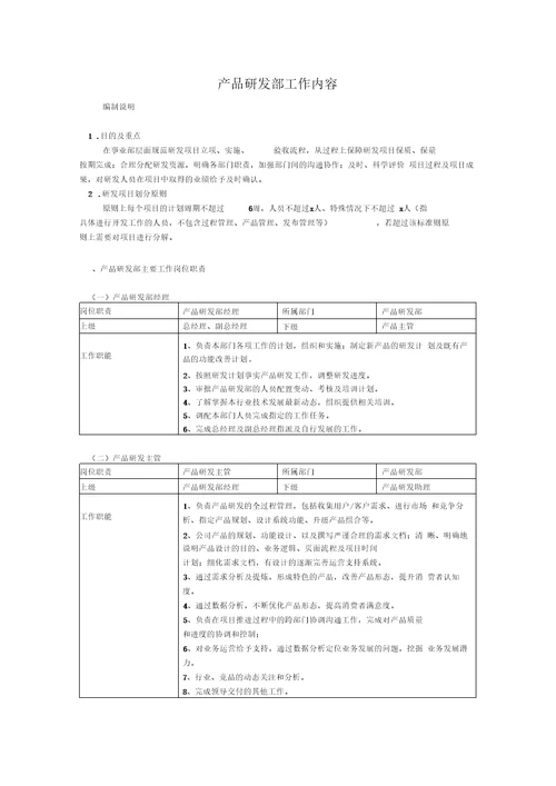 研发部门工作内容