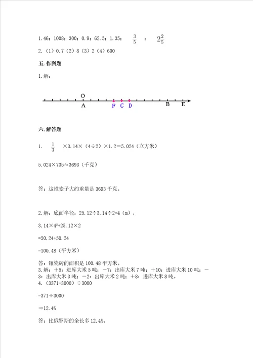 小学数学试卷六年级下册期末测试卷附参考答案名师推荐