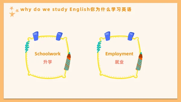 小清新插画风黄色英语开学第一课主题班会课件模板