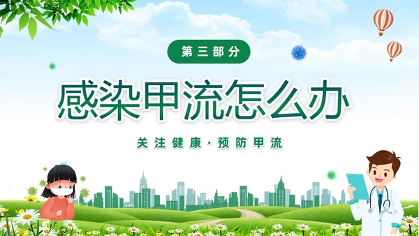 绿色清新关注健康预防甲流甲型流感病毒知识科普讲座PPT