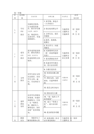 主题班会初一秋学期主题班会安排