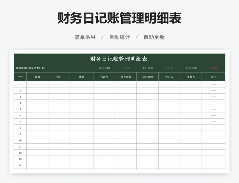 财务日记账管理明细表