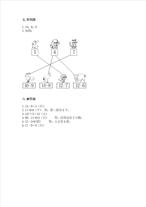 冀教版一年级上册数学第九单元 20以内的减法 测试卷及答案易错题