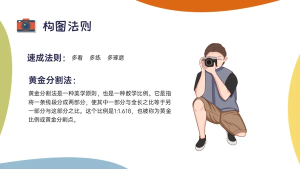 黄绿蓝橙多彩卡通摄影知识培训PPT课件摄影