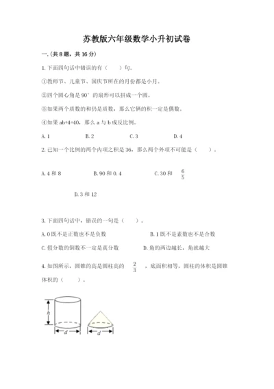 苏教版六年级数学小升初试卷1套.docx