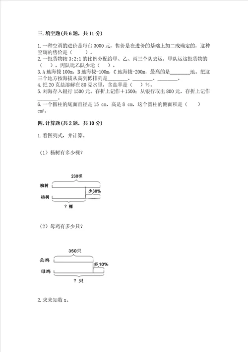 小学数学六年级下册期末测试卷含答案（新）