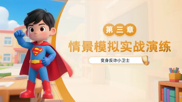 橙色3D卡通风反诈主题班会PPT模板