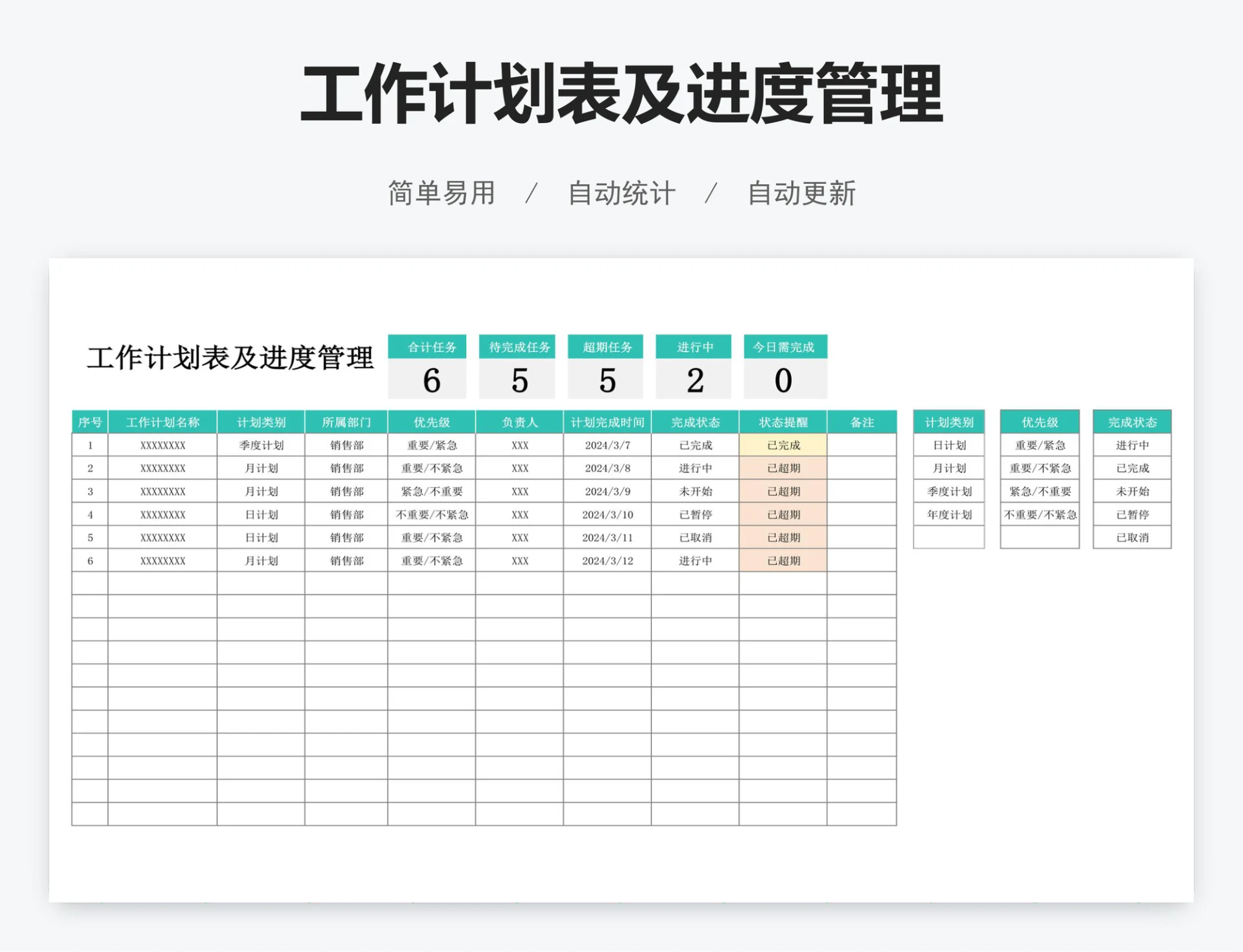 工作计划表及进度管理