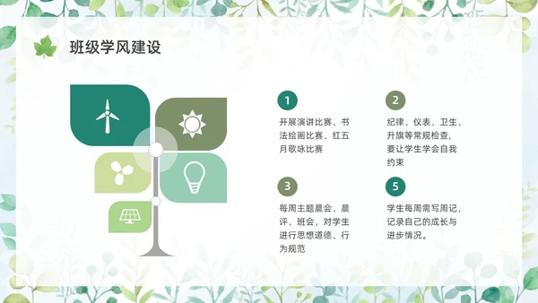 绿色水彩花卉期末家长会PPT期末考动员