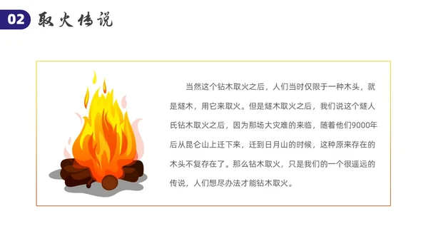 卡通风钻木取火介绍PPT模板神话故事