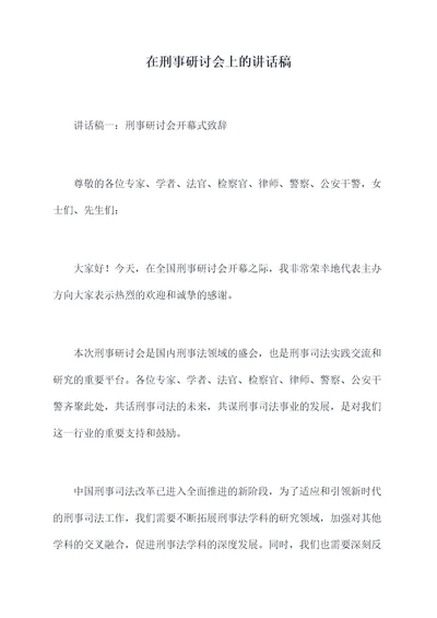 在刑事研讨会上的讲话稿