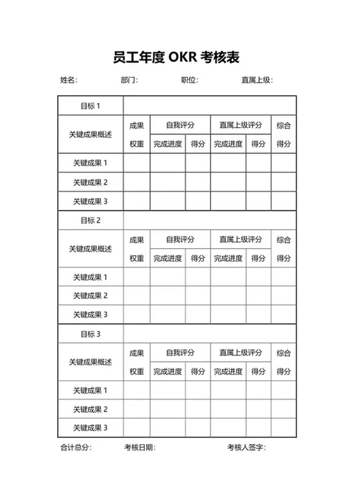 公司员工年度OKR考核表word模板