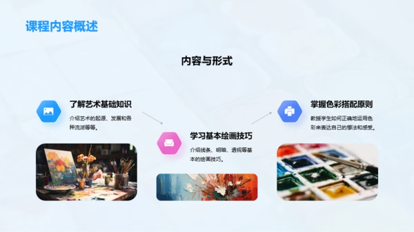 蓝粉色简约扁平艺术课程展示相册PPT模板