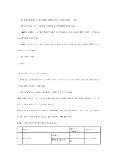 卫生器具排水管道安装工程检验批质量验收记录填写说明与依据