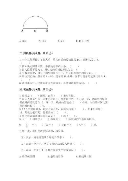 小学六年级上册数学期末测试卷及参考答案（达标题）.docx