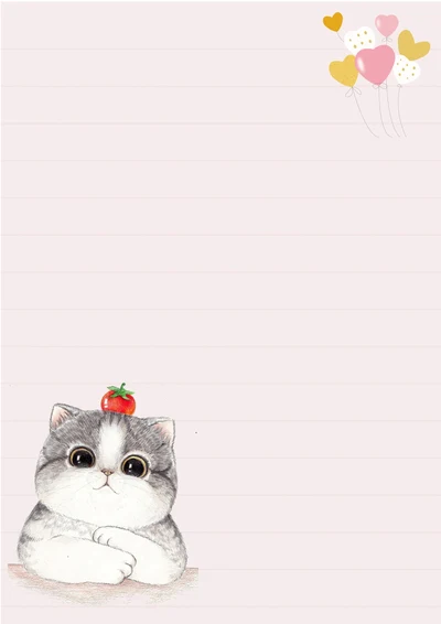 卡通风粉色手绘小猫信笺信纸