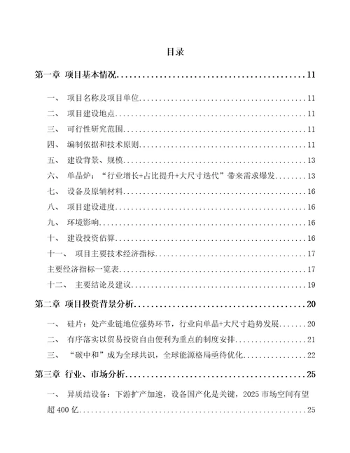 三亚单晶炉项目可行性研究报告参考模板