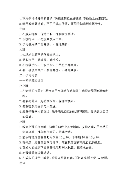 幼儿园幼儿日常行为规范