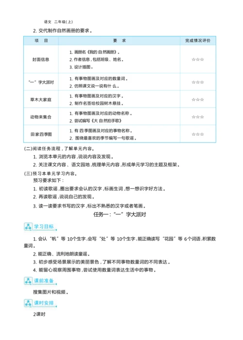 统编版语文二年级上册第二单元 我是大自然“识字王 ”单元任务群整体教学设计