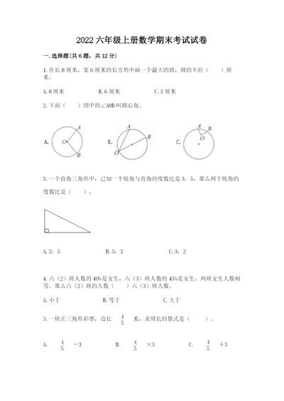 2022六年级上册数学期末考试试卷【易错题】.docx