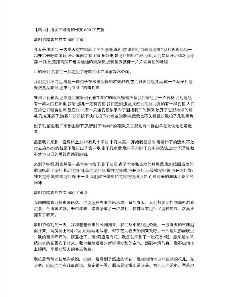 精华清明节踏青的作文600字三篇