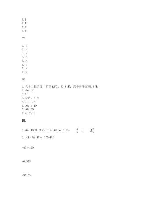 小学六年级数学摸底考试题及参考答案【达标题】.docx