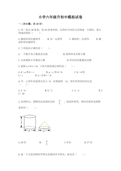 小学六年级升初中模拟试卷含完整答案（全优）.docx