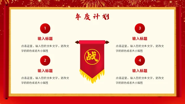红色中国风开工大吉工作报告通用PPT模板
