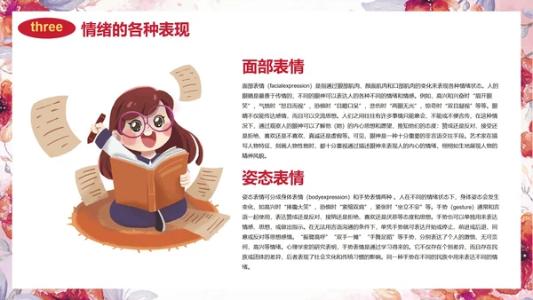 卡通水彩花卉情绪管理主题教育PPT模板
