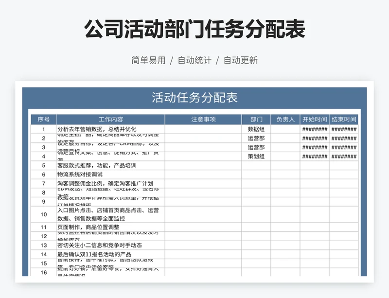 公司活动部门任务分配表