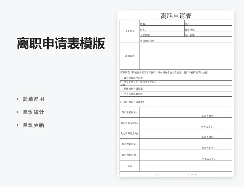 离职申请表模版