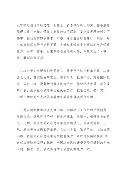 应急管理局党史学习教育专题民主生活会班子对照检查材料范文.docx