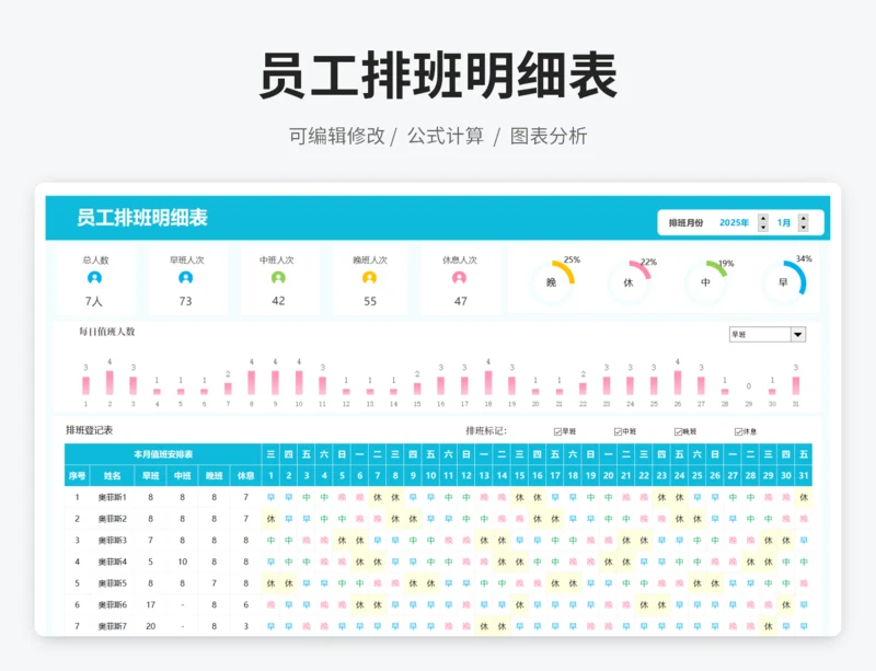 员工排班明细表