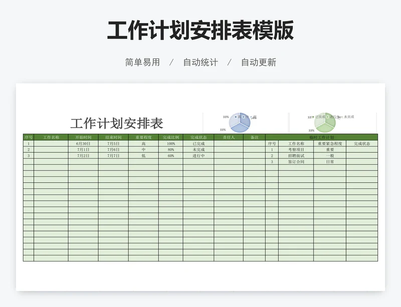 工作计划安排表模版