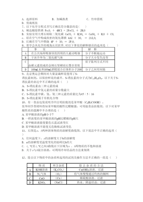 【精编】九年级化学中考模拟试题及答案.docx