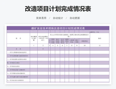 改造项目计划完成情况表