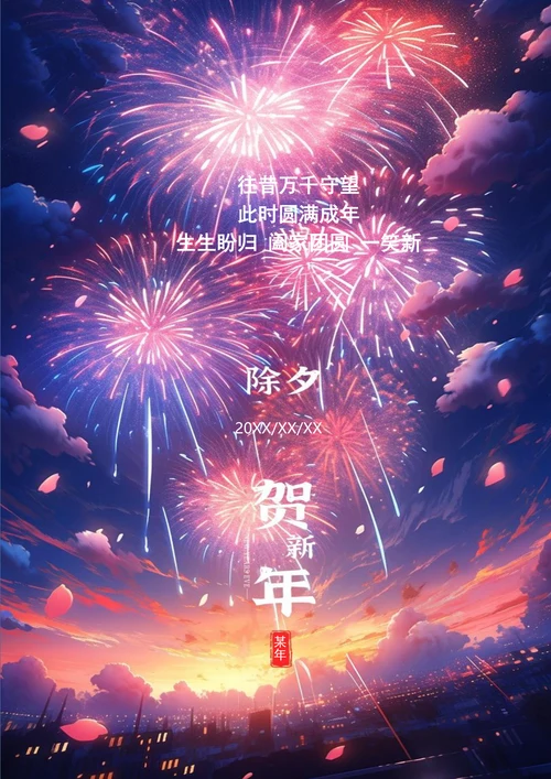 唯美烟花背景贺新年春节海报
