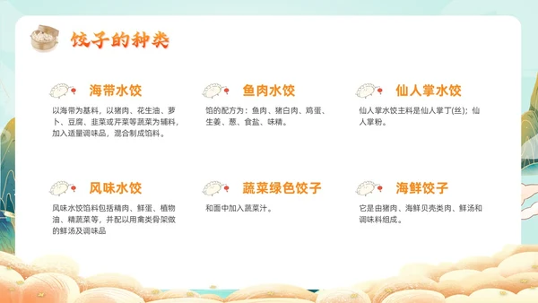 橙色国朝风饺子文化主题班会中国传统文化中国饮食文化